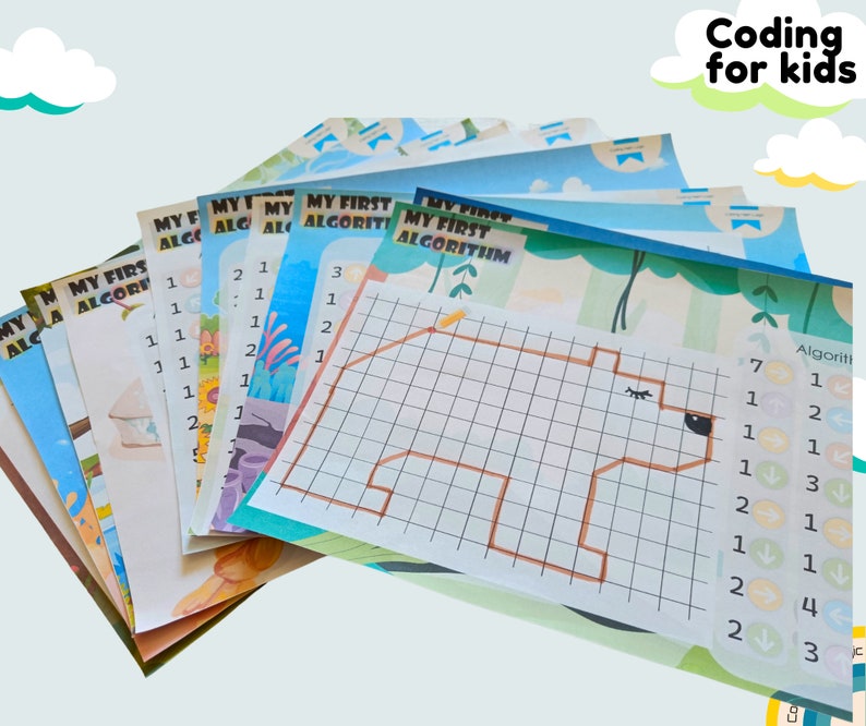 Coding for Kids My First Algorithm Graphic Dictation Coding Worksheets ...