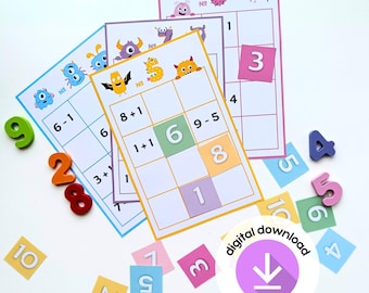 Monster Math Utskrivbart Addition Subtraktion inom 10 Spel Barn Nedladdning