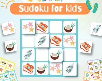 Sudoku de verano para niños: Rompecabezas de lógica, actividad cerebral (PDF)