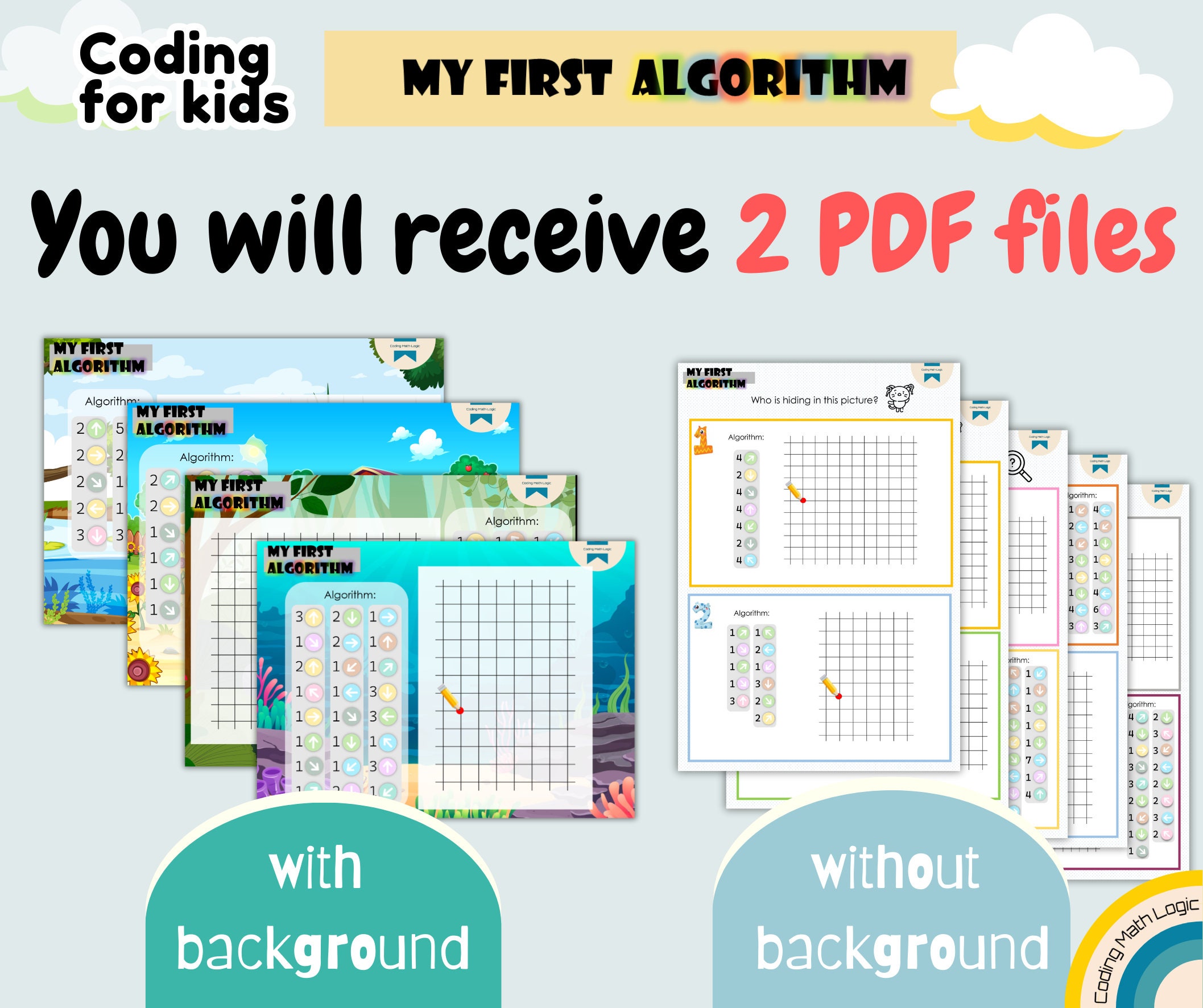 Coding for Kids My First Algorithm Graphic Dictation Coding Worksheets ...