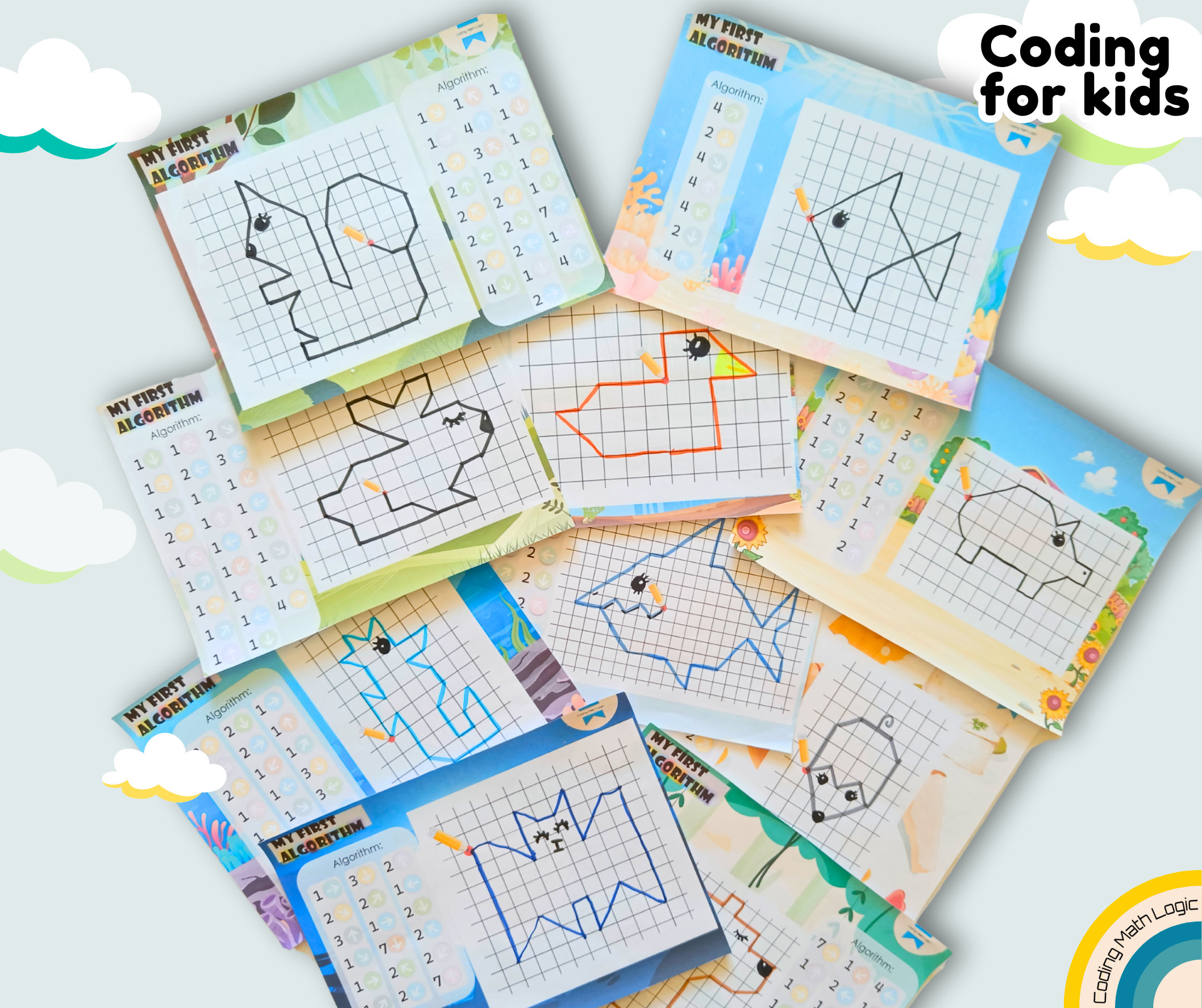 Coding for Kids My First Algorithm Graphic Dictation Coding Worksheets ...