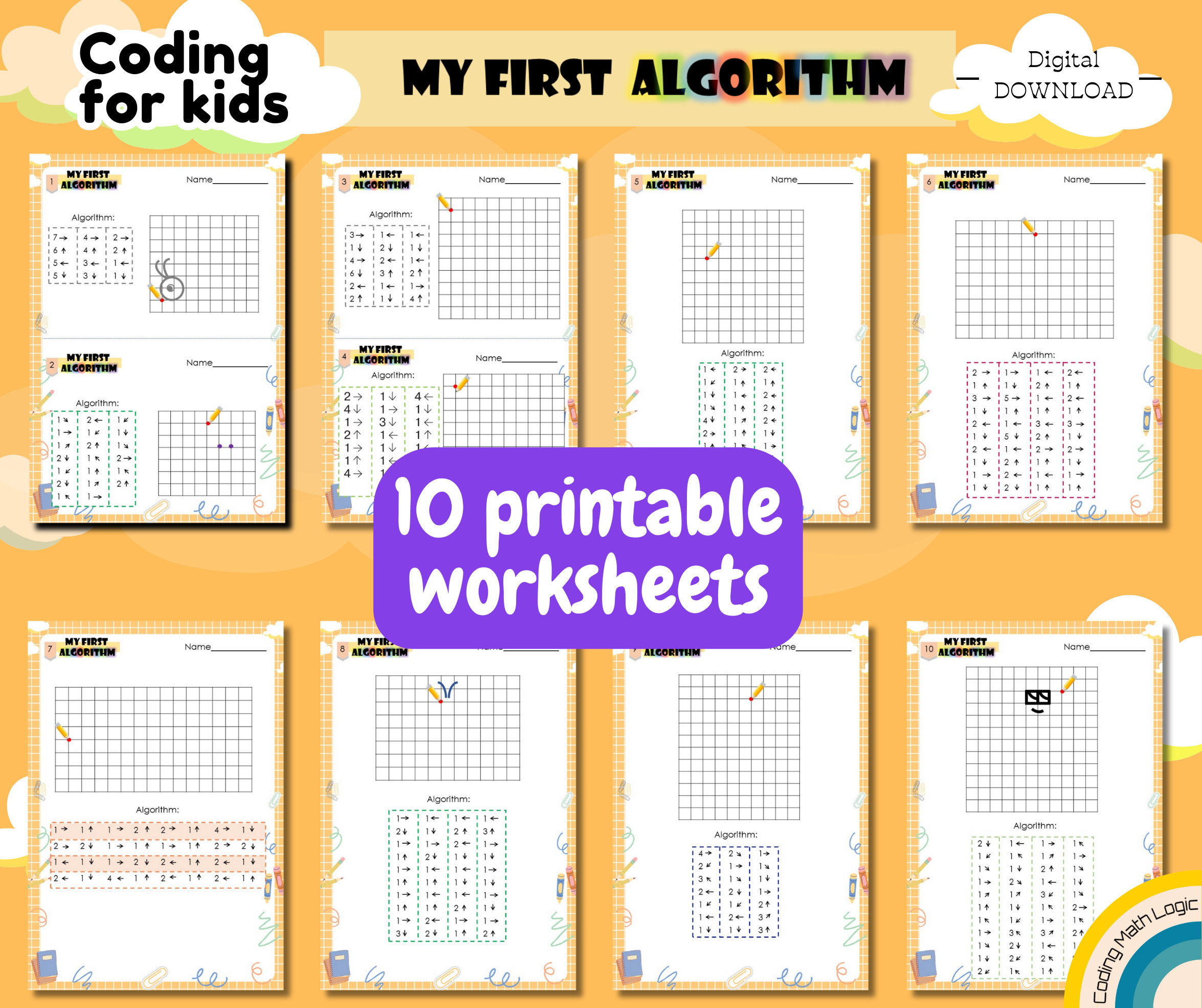 Coding for Kids Coding Worksheets My First Algorithm Preschool ...