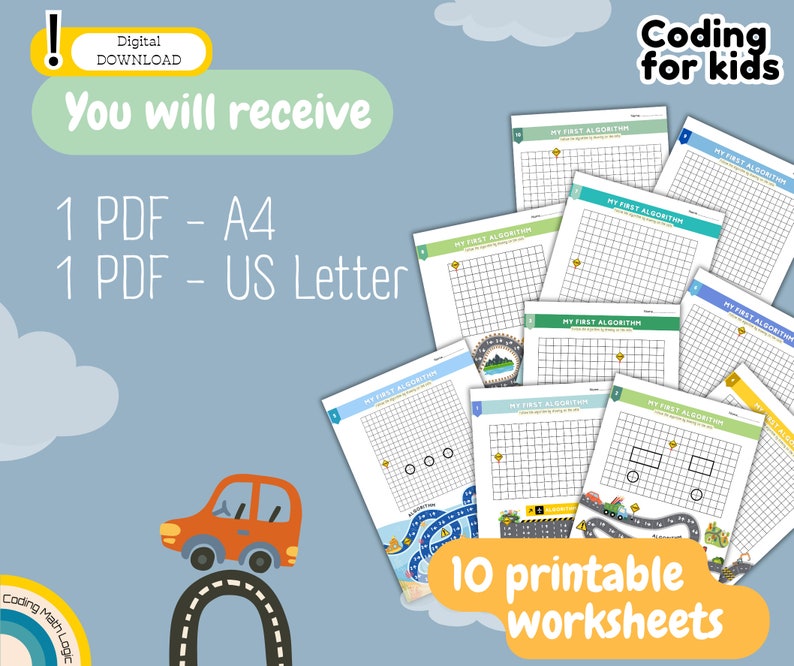 Car & Airplane Coding: Fun Logic Games for Kids, STEM Worksheets - Etsy