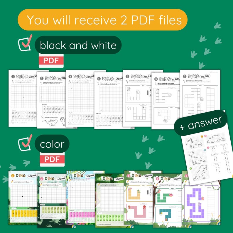 Coding for kids Dinosaur activities Coding worksheets Printable coding Directional coding Computer science