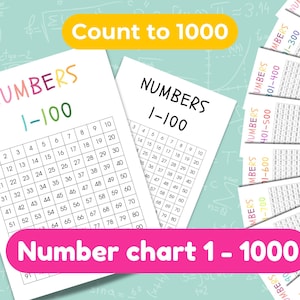Numbers 1-1000 Chart: Math Worksheets Printable (Digital Download)