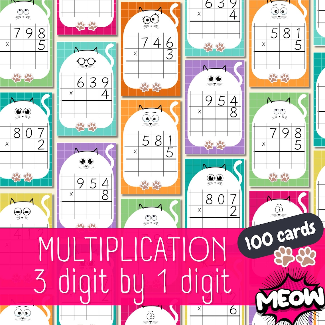 Multiplication Task Cards: 3-digit by 1-digit Math (PDF Download) - Etsy