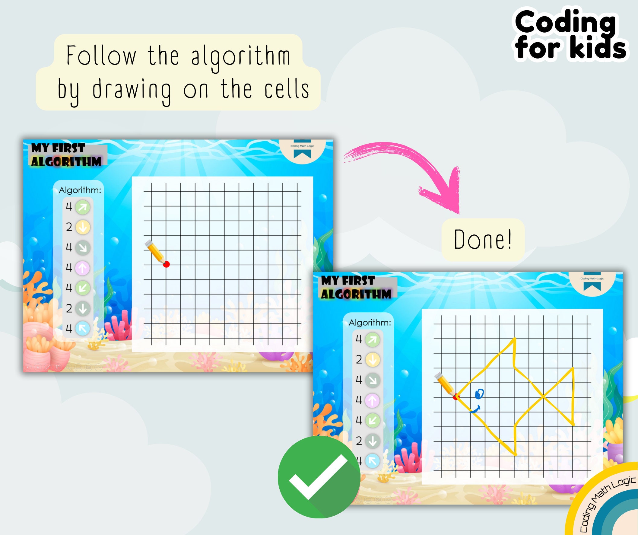 Coding for Kids My First Algorithm Graphic Dictation Coding Worksheets ...