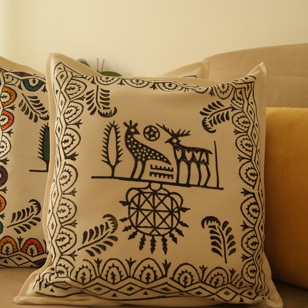 Ethnic Pillow Cover, Hand Block Printed, Hittite Pillow Case, Home Decor Pillow Cover, Authentic Pillow Cover, Bohemian Decor