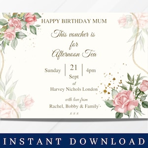 Personalized Afternoon Tea Gift Voucher, Gift Voucher for her, Afternoon tea Gift, Gift for cake lover , Gift for wife, Gift for Mum