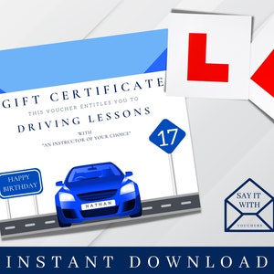 DRIVING LESSONS gift voucher digital download learner driver gift certificate 17th birthday gift voucher gift for driving lessons car gift