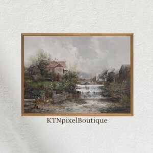 Pittura a olio di campagna stampabile, stampa di paesaggi vintage, decorazioni artistiche di fattorie vintage, stampa di campagna rustica, download digitale stampabile