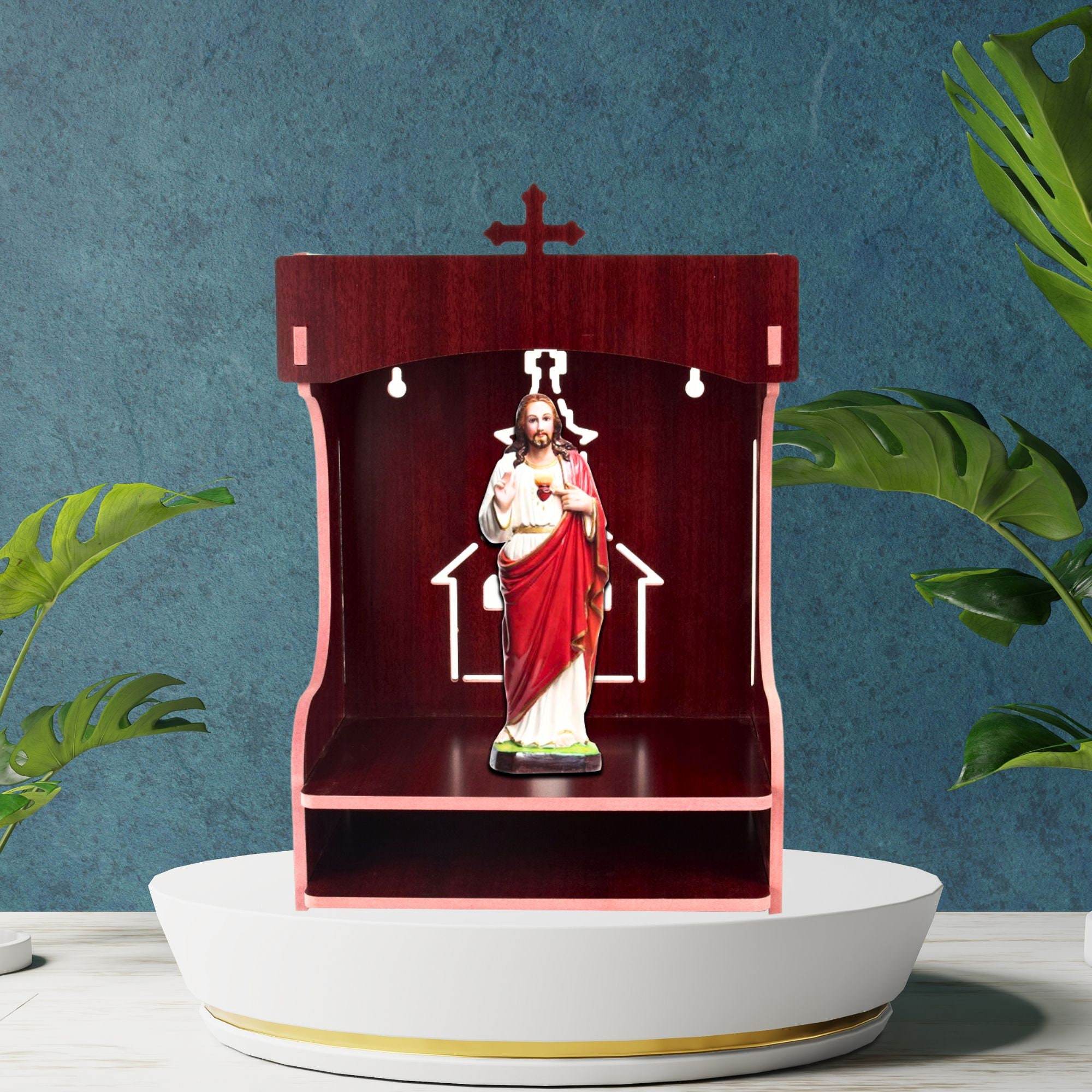 Christian Wooden Temple for Home Mandir Hanging Bells, Beautiful Small