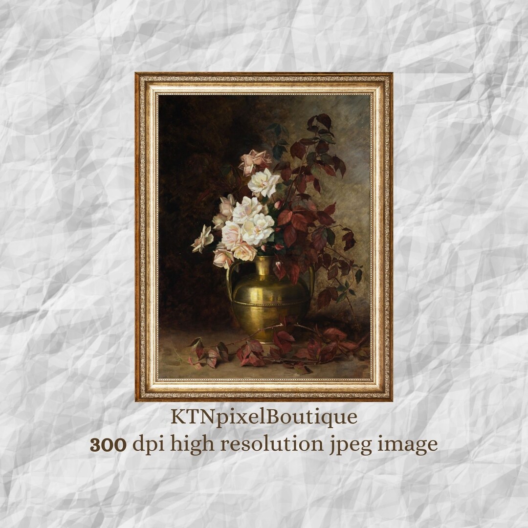 Dark Floral Still Life Oil Painting, Moody Flower Painting, Vintage ...