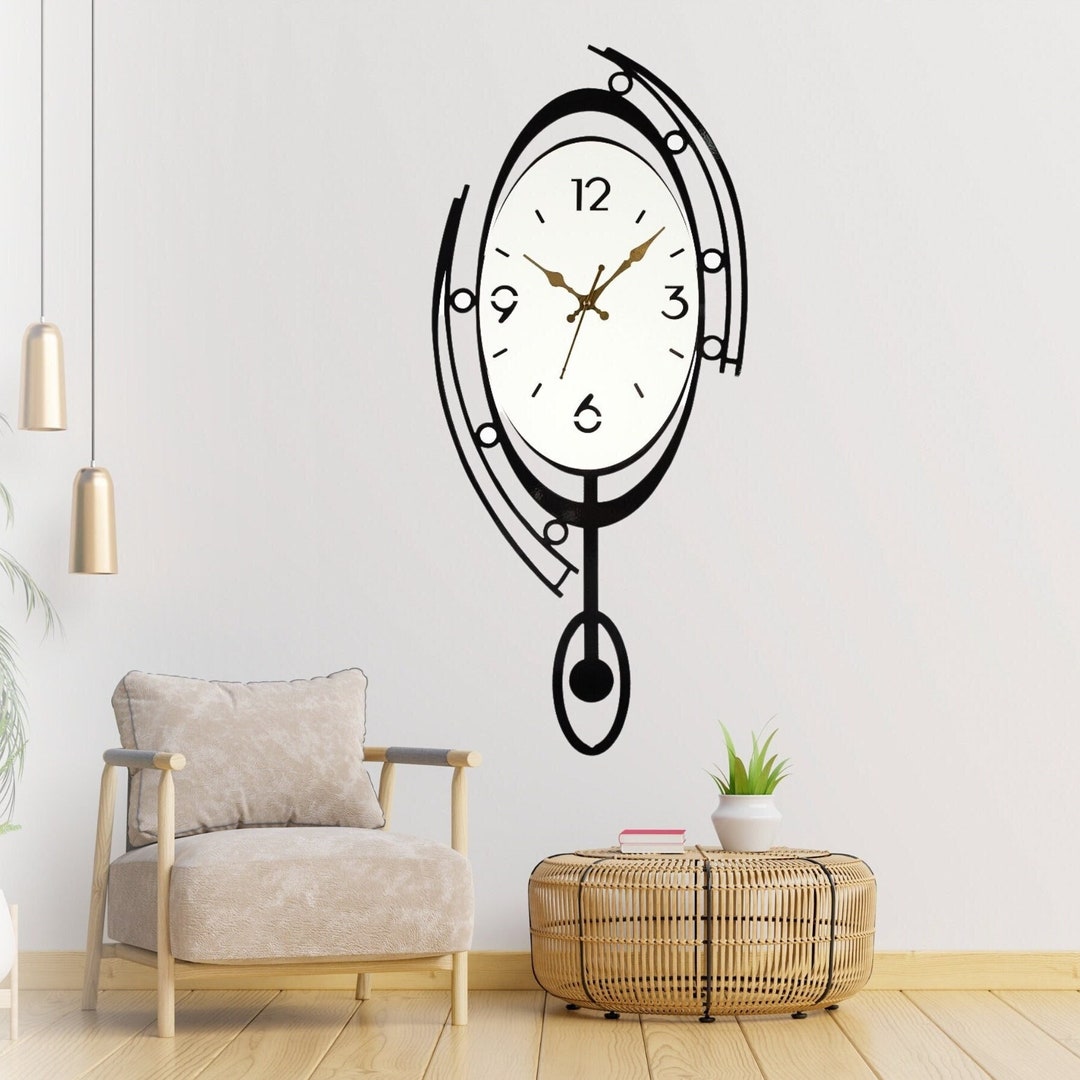Metal Themed Modern Time Large Hanging Decorative Wall Clock With