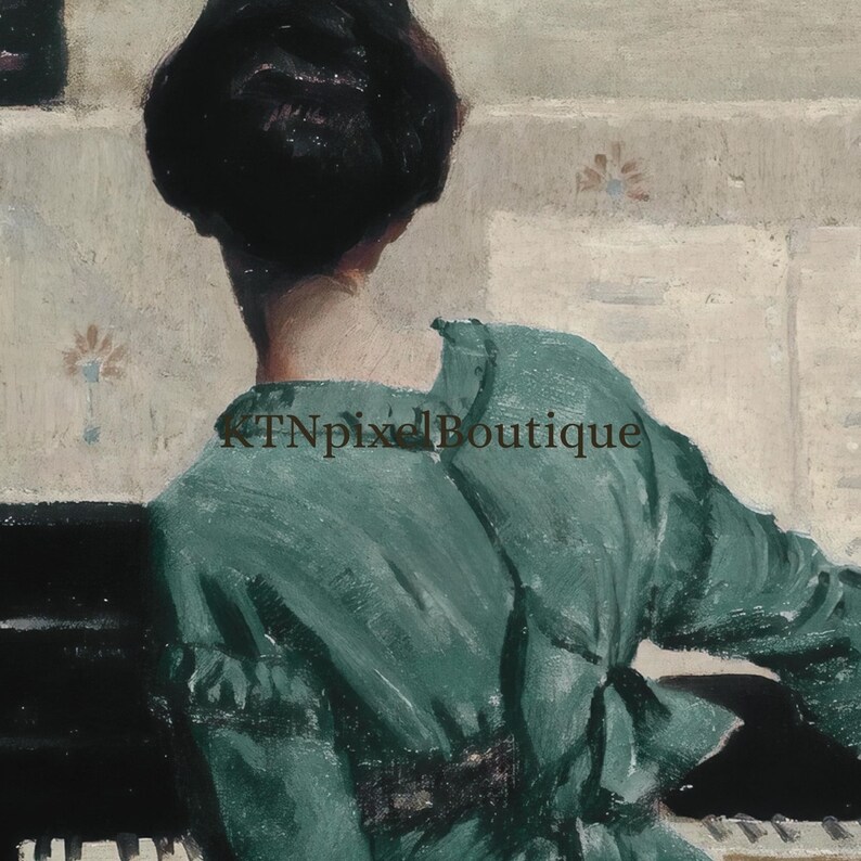 Vintage Woman Oil Painting Printable, Female Pianist Antique Farmhouse ...