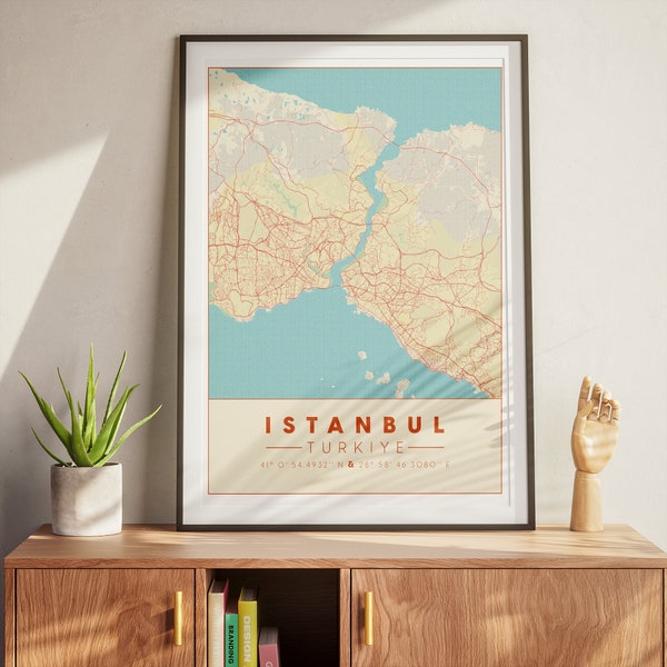 Minimalist Istanbul Wall Art, Vintage Wall Decor, Aesthetic Decor, Calming Art, Detailed Road Map, Multiple Sizes, Downloadable PDF files