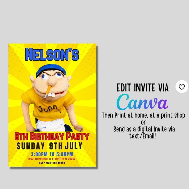 Jeffy the Puppet Invite Birthday Jeffy Party Invite SML Etsy