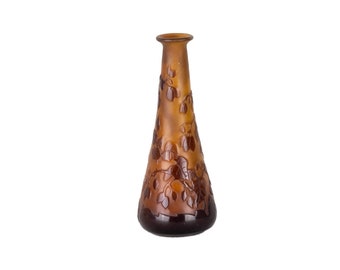 Vase en Verre Marron Clover Tree par Emile Galle, 20ème Siècle