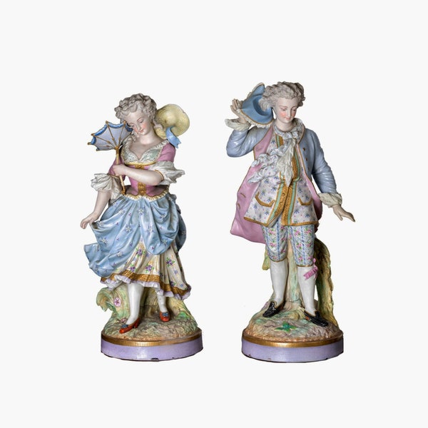 Figurines Alpinien Margaine En Porcelaine De Limoges Bleue, 19ème Siècle