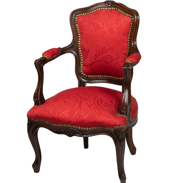 French Louis XVI Style Child’s Chairs in Red Damask, Early 20th Century