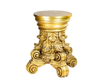 Giltwood Carved Capital Pedestal Base, 19th Century