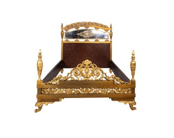 Modernes vergoldetes Bronzebett Louis XV, 20. Jahrhundert