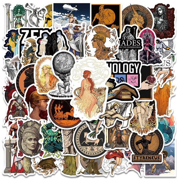 50 Pcs Handmade Greek Mythology Aesthetics Stickers Notebook Bottle Motorcycle Laptop Refrigerator, and More Unique Decals for Toys and More