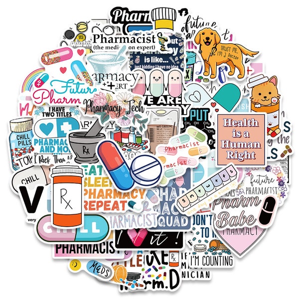 50 Pcs Handmade Doctors Pharmacist Pharmacy Pill Medicine Health Stickers For Laptop Skateboard Car Bike Luggage Scrapbook