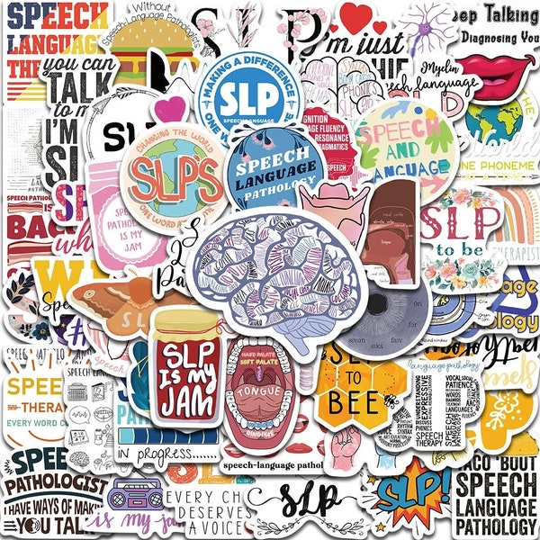 56 Pcs Handmade Speech Language Pathology Stickers for Autism Care - Motivation Decals for Snowboard, Laptop, Luggage, Car, and Fridge