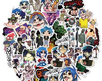 50 autocollants de bande dessinée Gorillaz | Stickers graffiti étanches pour ordinateur portable, moto, skateboard, guitare