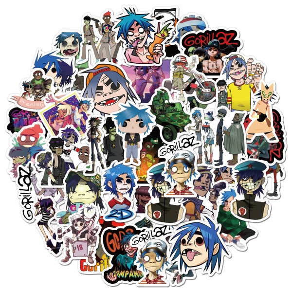 50 autocollants de bande dessinée Gorillaz | Stickers graffiti étanches pour ordinateur portable, moto, skateboard, guitare