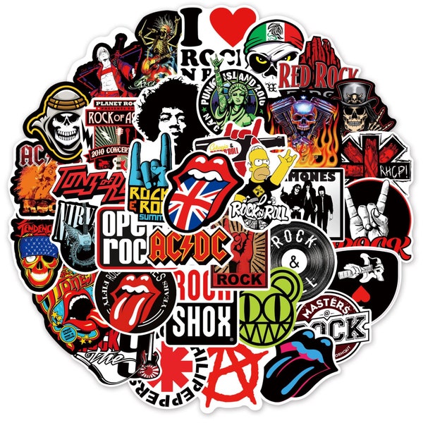 50Pcs Vintage Punk ROCK Singer Stickers for Laptop, Travel Case, Guitar, Car, Skateboard, and Computer - Handmade, Waterproof - 5cm x 5cm