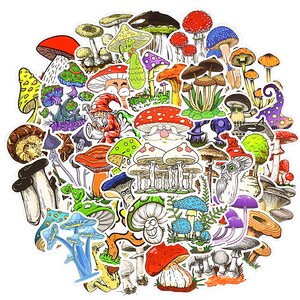 50 PCS Mushroom Cartoon Sticker Cute Color Magic Plant Funny