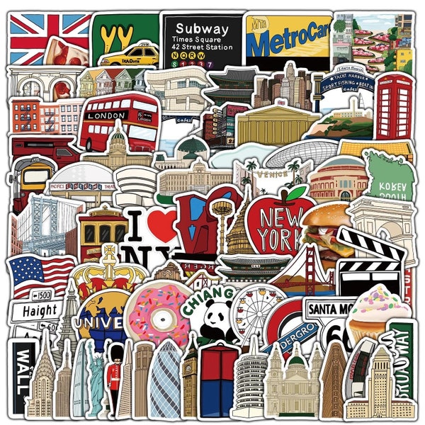 100 Pcs Handmade World Famous Building Stickers - Aesthetic Travel Landmark Decals for DIY Notebook, Suitcase, Bike, and Phone