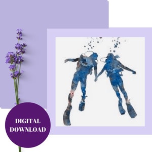 Scuba Art | Scuba Diving Couple | Romantic Gifts | Scuba Diving | Romantic | Colourful | Scuba Wall | Different | Print | Scuba Diver