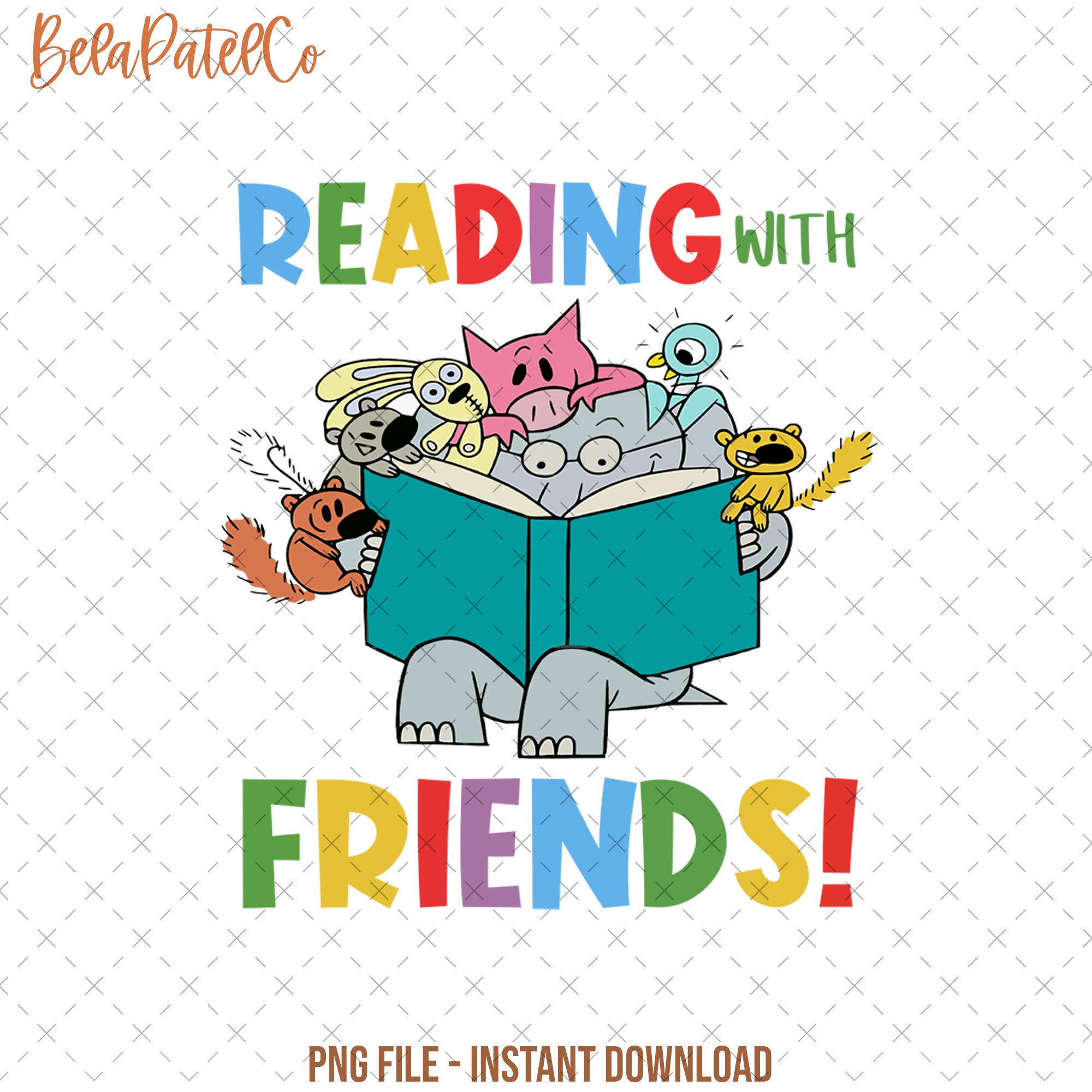 Reading With Friends Png Pigeon Read Mo Book Png Elephant - Etsy