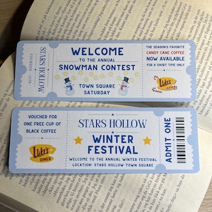 Lesezeichen Stars Hohle Winter Festival Ticket Schneemann Contest und Luke's Diner Perfekt für GG Fan Buch Liebhaber doppelseitiges Papier