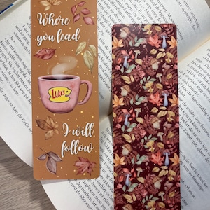Handgefertigtes Lesezeichen: "Where YouLead I Will Follow"" Cozy Autumn Leaves - Doppelseitige, matte Version."