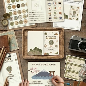 Passaporte Diário de Viagem Infantil Imprimível, Kit de Atividades Educativas de Aventura Mundial para Crianças, Aprendizado de Geografia, Diversão com Geografia em Casa