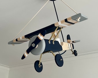 Lampe d'avion en bois enfants vintage / avion d'enfants léger / avion d'enfants de chambre / lampe d'avion vintage en bois / chambre d'enfants d'avion / candeeiro avião Tecto