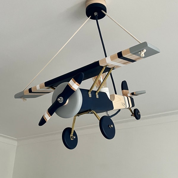 Lampe d'avion en bois enfants vintage / avion d'enfants léger / avion d'enfants de chambre / lampe d'avion vintage en bois / chambre d'enfants d'avion / candeeiro avião Tecto