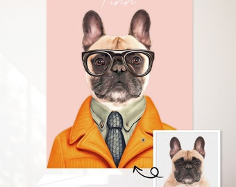 Cadeau personnalisé pour animal de compagnie Portrait de chien personnalisé à partir de la photo Wes Anderson, cadeaux pour les cinéphiles, impression d'animal de compagnie, portrait de chat, cadeau pour amoureux des chiens, art mural