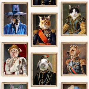 Custom Pet Portrait Renaissance Royal Dog Portrait from Photo Pet Canvas Painting Funny Gift for Dog Cat Lover Personalised Wall Art Gift