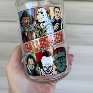 Halloween Glass Cup, Horror Movie Can, Gifts for Birthday, Michael Myers, IT, Chucky, Freddy, Boba Glass, October, Drinking Glass