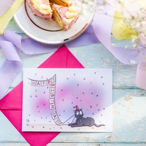 Carte joyeux anniversaire chat noir