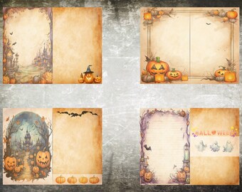 Unbeschriebene/linierte Journalseiten, Junk Journal Basic Papiere, druckbare Shabby Seiten, Halloween Themenpapier Vintage, Halloween Collage Bogen