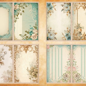 Blank/Lined Journal Pages, Junk Journal Basic Papers, Printable Shabby Pages, Blue Flower Theme Paper Vintage, Vintage Floral Collage sheet