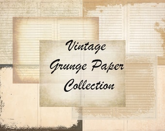 Tomma/Linjerade journalsidor, Skräpjournal-grundpapper, Utskrivbara shabby sidor, Grunge-temapapper Vintage, Vintage Grunge Collage-ark