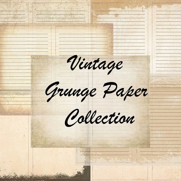 Blank/Lined Journal Pages, Junk Journal Basic Papers, Printable Shabby Pages, Grunge Theme Paper Vintage, Vintage Grunge Collage sheet