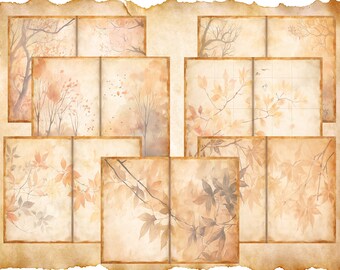 Unbeschriebene/linierte Journalseiten, Junk Journal Basic Papiere, druckbare Shabby Seiten, Herbst Themenpapier Vintage, Herbst Herbst Collage Blatt
